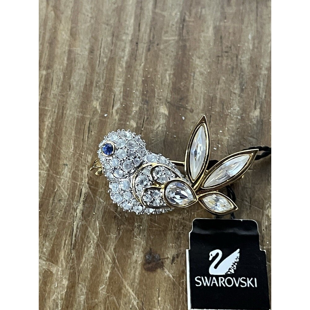 Swarovski Crystal Clear & Blue Eye Gold Tone Bird Brooch Pin Rare Discontinued - Picture 3 of 16